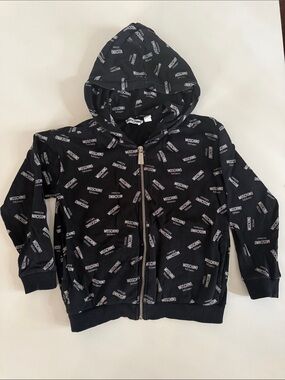 Moschino Kids Black All-Over Logo Zip Hoodie